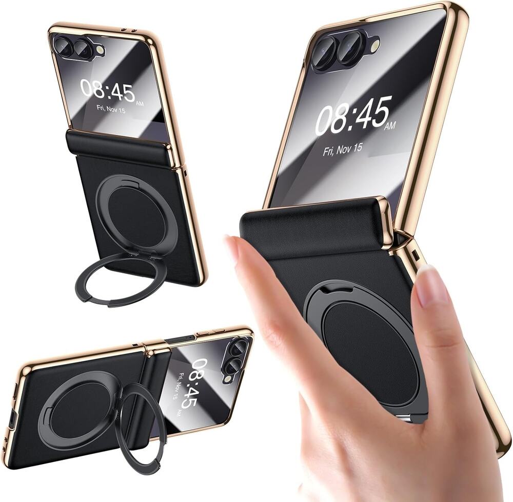 YOOVEI For Galaxy Z Flip 6 Case Luxury Leather With Screen Protector